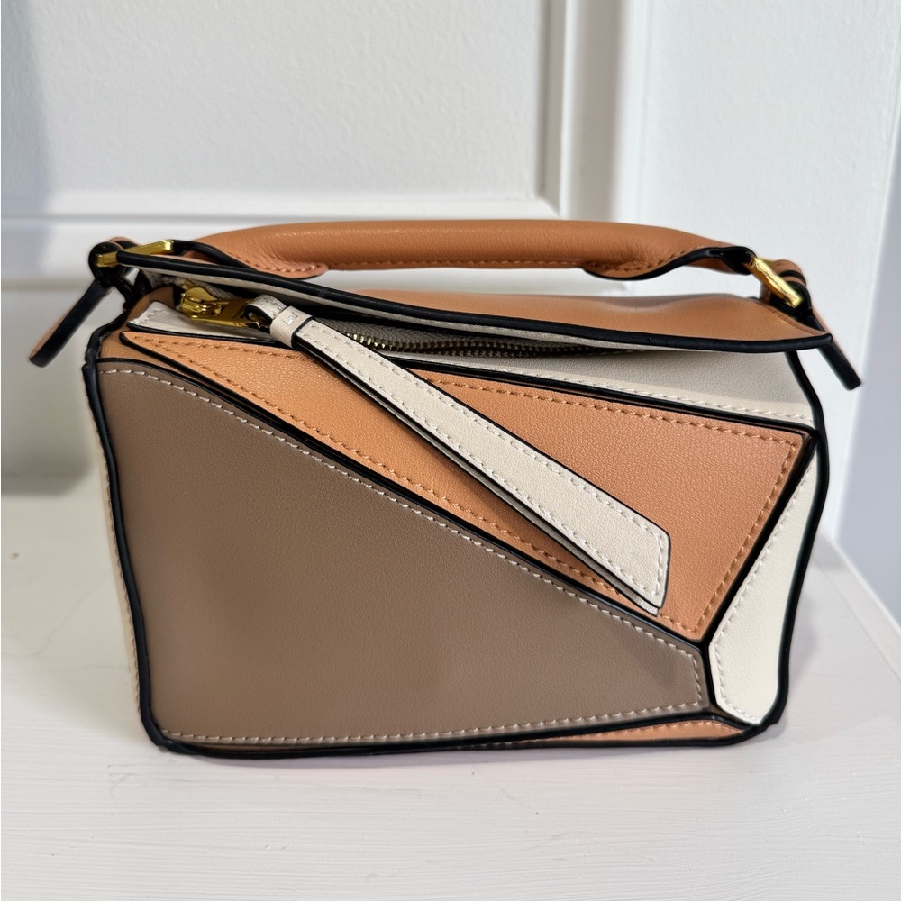 Mini Geo Panel Structured Bag - Brown/Copper/Beige - Picture 5 of 14